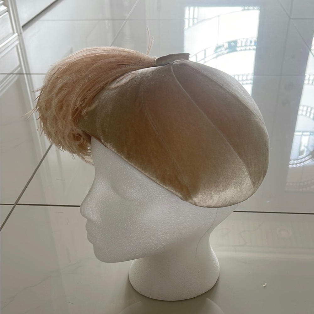 Cream Velvet and Ostrich Feather Hat